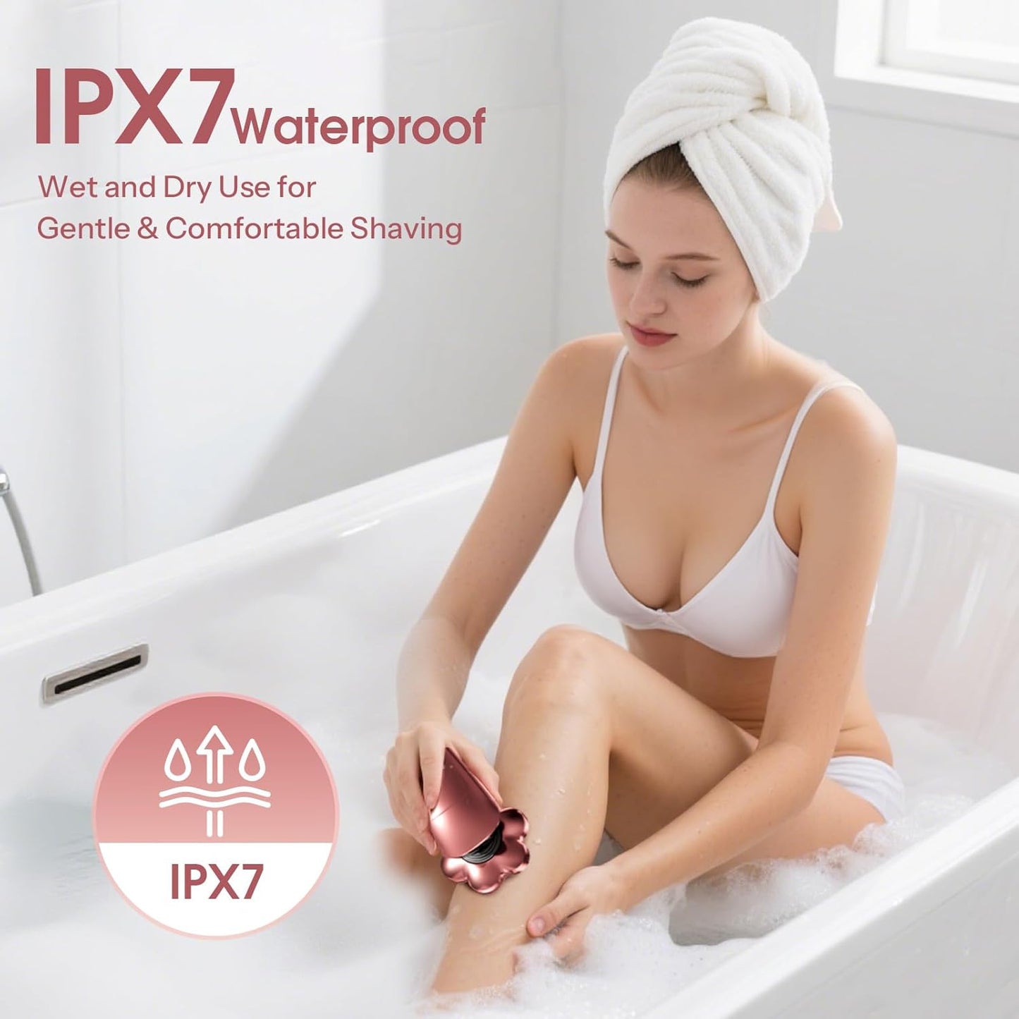 Electric Razors for Women Legs: 5-in-1 Rechargeable Body Shaver, 7D Wet & Dry Bikini Trimmer, IPX7 Waterproof Lady Hair Remover for Face Underarms Pubic, Rose Pink