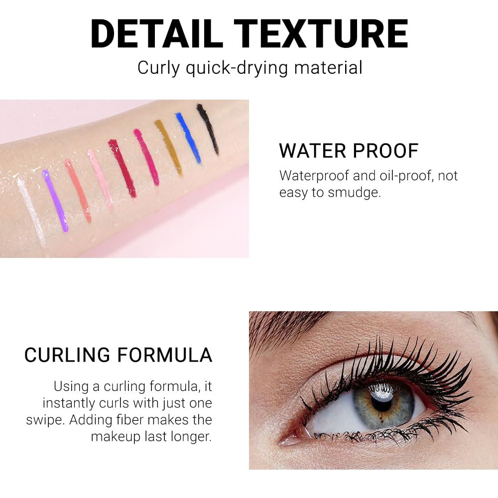 Colored Mascara for Eyelashes with Comb Set,Colorful Waterproof Mascara Long lasting Charming Voluminous for Women Cruelty Free Vegan Eye Makeup (C-1Pc 01#black, C)