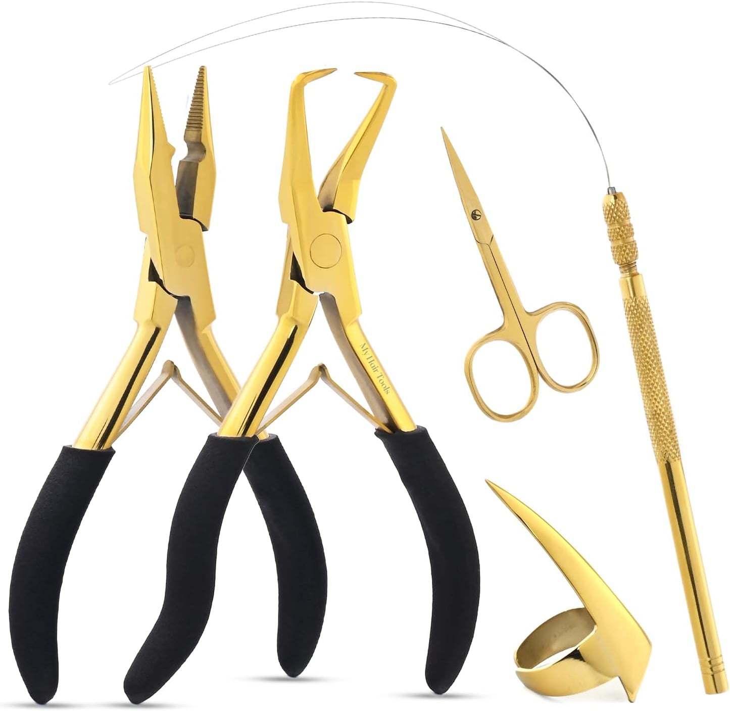 Hair Extension Tools Kit – Micro Beads Remover & Crimping Pliers, Hair Loop Tool with Extra Wires, Quick Parting Tool & Mini Scissor in Soft Case for I-Tip, Sew in & Microlink Extensions