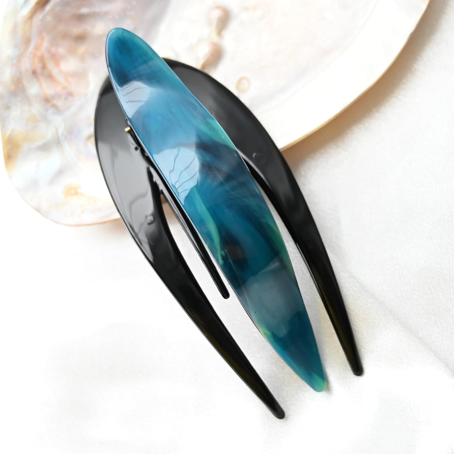 Handmade Celluloid French Design Tortoise Shell Barrettes Side-slide Opening Duck Luxury Fashion Accessories Hair Clip Claw for Women (peacock green)