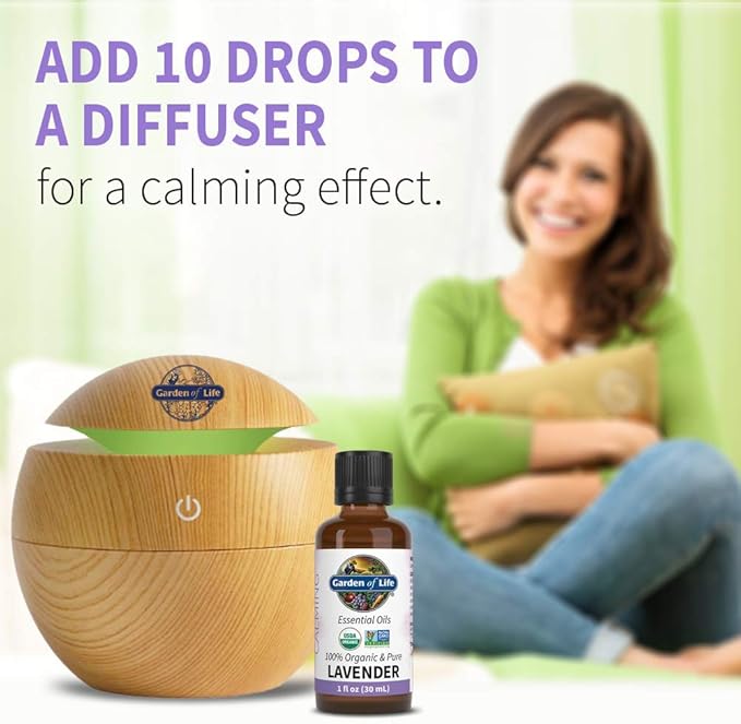 Garden of Life Essential Oil, Lavender 30 ml, USDA Organic & Pure, Clean, Undiluted & Non-GMO - for Diffuser, Aromatherapy, Meditation, Skincare, Sleep - Calming, Relaxing, Soothing, 1 Fl Oz