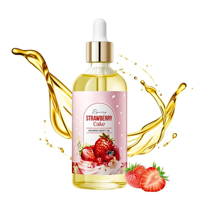 Strawberry Cake Body Oil Scented - Body Oils for Women After Shower - Massage Bath Oil for Dry Skin, Hydrating Nourishing, Tender Smooth, Pleasant Fragrance (100ml)