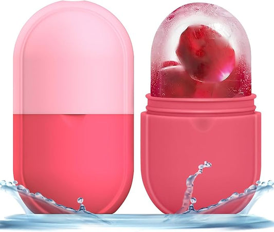 KOGITI Ice Mold for Face，Ice Roller for Face & Eye, Beauty Facial Ice Rollers Ice Holder Mold Face Puffiness Relief Massage Skin Care Tools, Ice Facial Cube (New-Pink)
