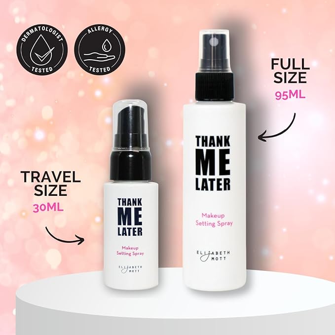 Elizabeth Mott Thank Me Later 3-in-1 Dewy Setting Spray – Dermatologist & Allergy Tested – Hydrating, Fine Mist with Niacinamide for Radiant Skin – Lightweight, Oil-Free, Cruelty-Free, 95mL