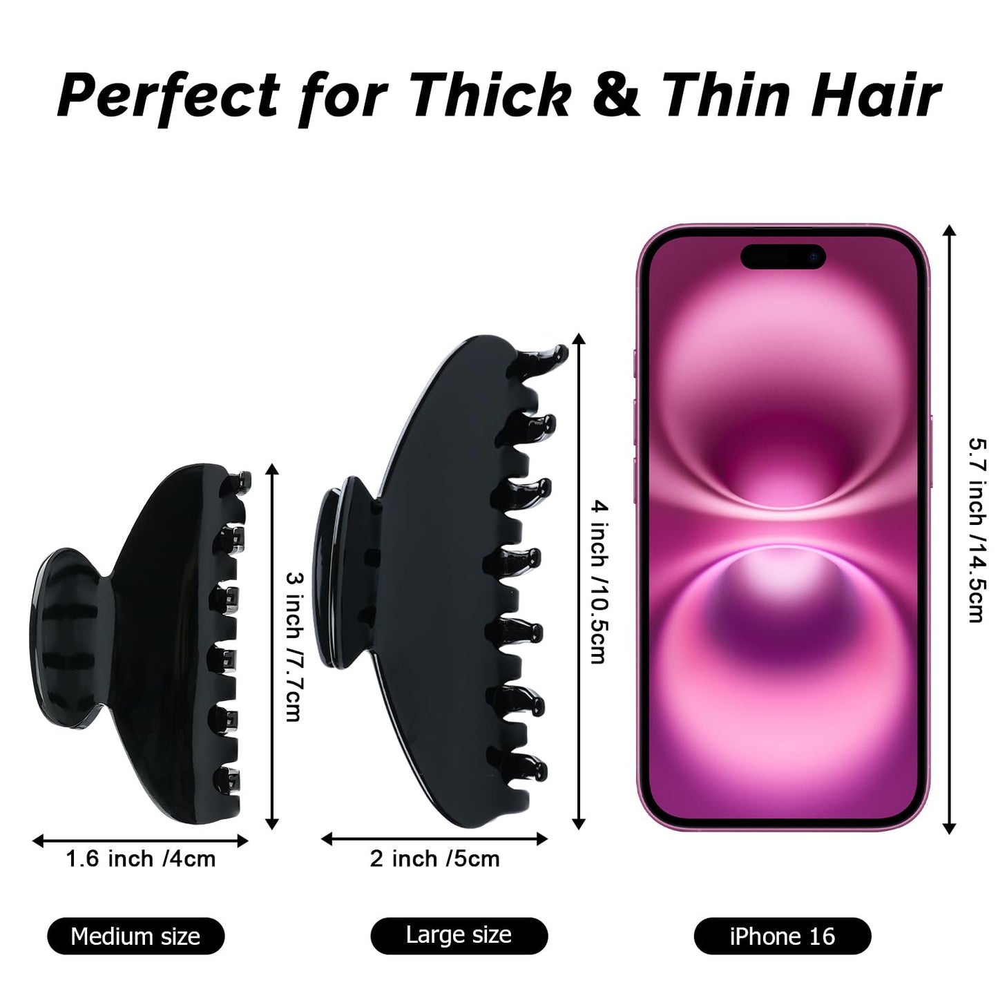 MAORULU Cute Claw Clip for Women – 4'' Large Acetate Hair Clips for Thick Thin Curly Long Hair, Durable Hair Clamps Non-slip Jaw Clip, Strong Hold, Stylish French Design (Solid Black)