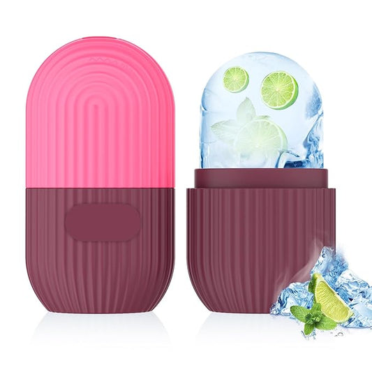 Ice Roller for Face and Eye, Silicone Ice Facial Roller Ice Holder, Face Ice Mold Skin Care, Face Icers Reusable Ice Cube Roller for Shrink Pores Anti Wrinkle Reduce Puffiness, Rose