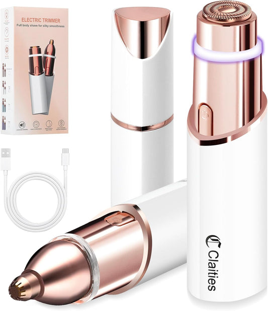 Facial Hair Remover for Women- 2-in-1 as Seen on TV Painless Face Shaver -Mini Hair Remover, Electric Razor Shaver Portable Bikini Epilator for Lips, Chin, Armpit, Peach Fuzz,Neck, Cheek