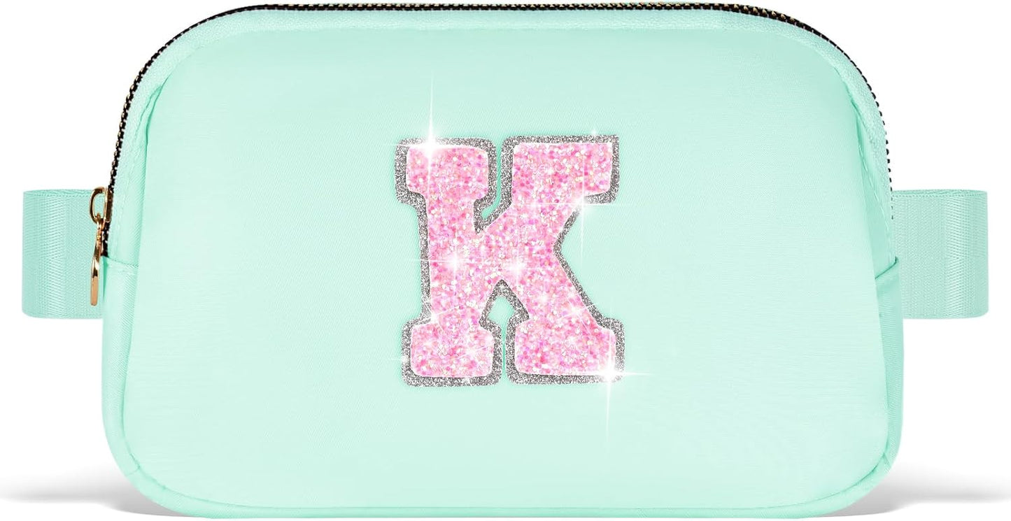 Fanny Pack Belt Bag Crossbody Bags with Initials Letter Patch Trendy Stuff for Teens Cute Stuff Birthday Gifts for Teenager Girls | Light Green,Initial K