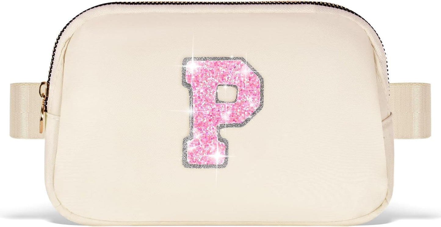 Fanny Pack Belt Bag Crossbody Bags with Initials Letter Patch Trendy Stuff for Teens Cute Stuff Birthday Gifts for Teenager Girls | Khaki,Initial P