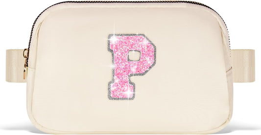 Fanny Pack Belt Bag Crossbody Bags with Initials Letter Patch Trendy Stuff for Teens Cute Stuff Birthday Gifts for Teenager Girls | Khaki,Initial P