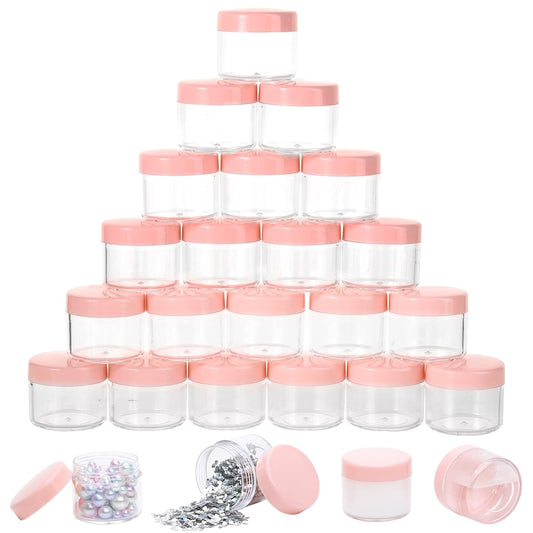 100 Count 20g Sample Containers with Lids，Refillable Cosmetic Containers Small Plastic Jars Lip Scrub Container - Pink