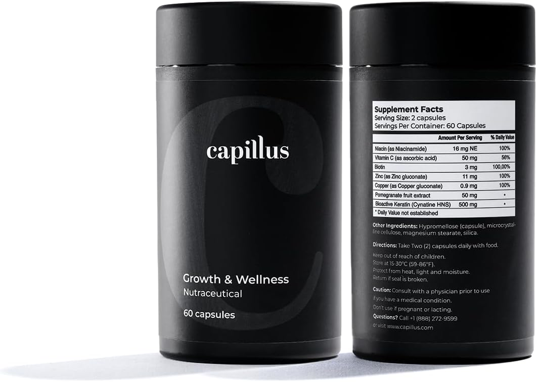 Capillus Hair Growth Vitamins for Women, Hair Supplements for Hair Growth Men, Biotin, Keratin & Cynatine HNS Hair Regrowth Products Hair Vitamins for Faster Hair Growth 60 Capsules