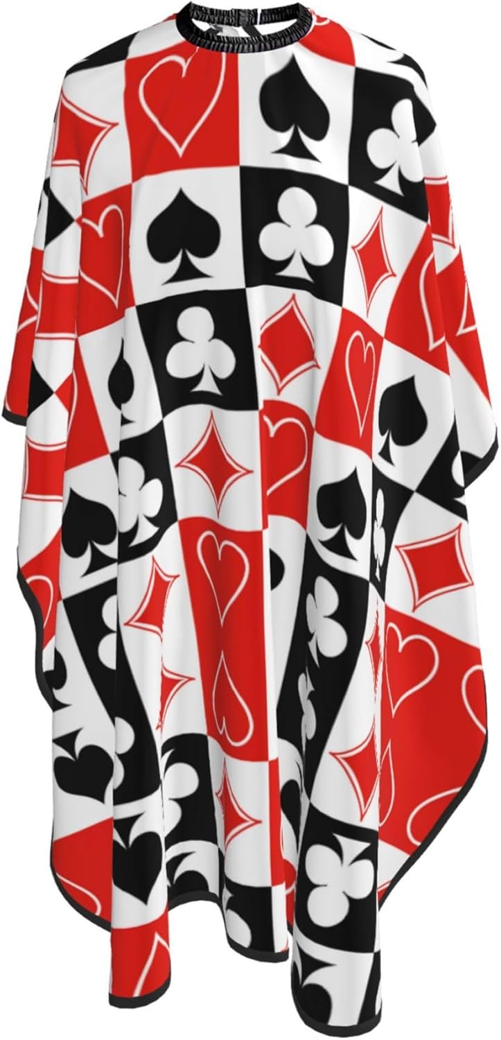 Professional Barber Cape Checkered Suits Hearts Diamonds Clubs Spades Poker Playing Cards Dyeing Salon Apron Large Long Hair Styling Cape Hair Cutting Gown Barber Aceessories, 55x66 Inch