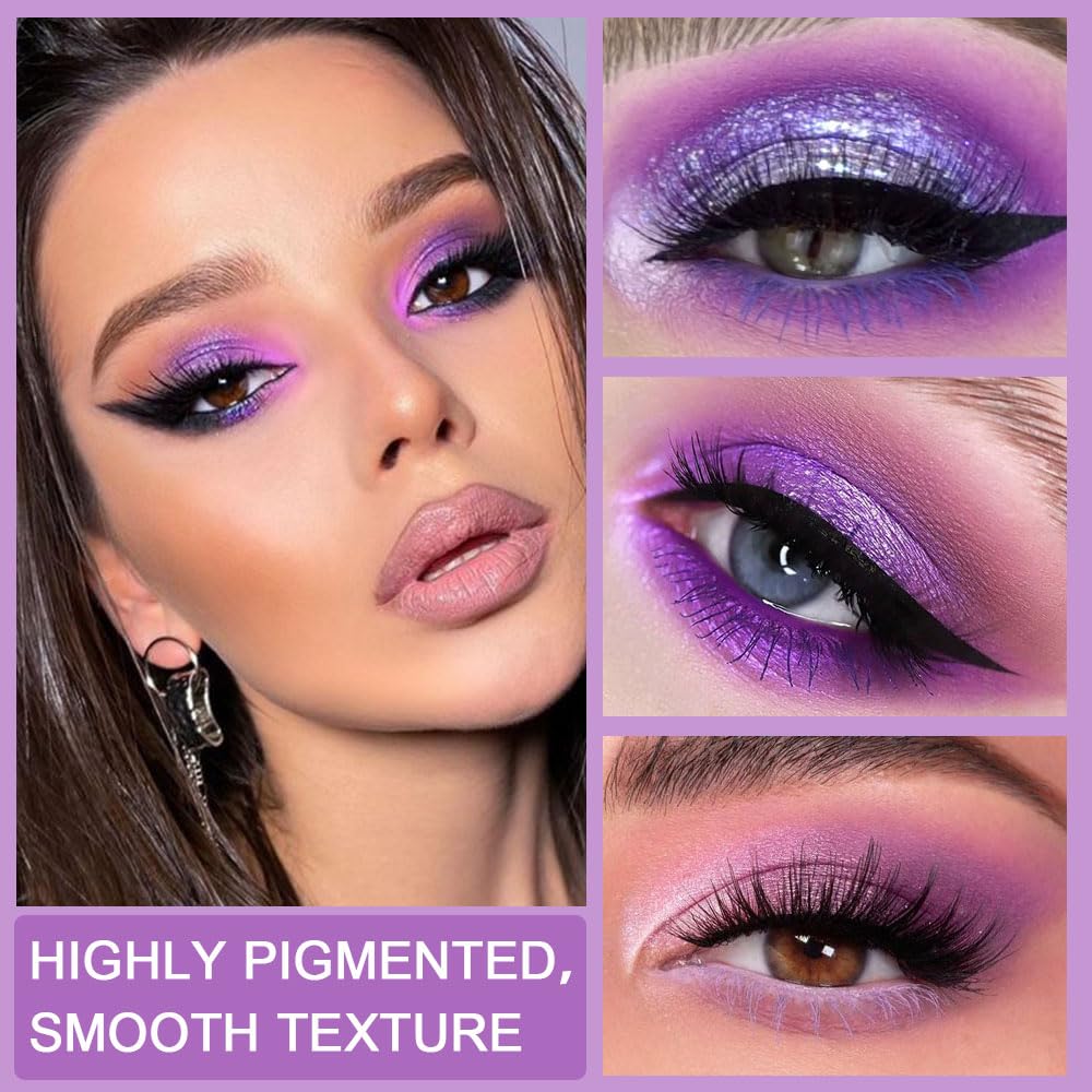 evpct 9 Colors Purple Glitter Eyeshadow Palette, Lavender Violet Purple Pink Glitter Metallic Shimmer Sparkly Eye Shadow Palette Makeup for Older Women Blue Eyes, Waterproof Highly Pigmented Eyeshadow