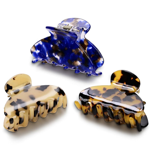 3 Pack Women's Hair Clips Set - Vintage Tortoise & Leopard Print Non-Slip Claw Clips, Celluloid Jaw Clamps for Medium Hair Hair Accessories Gift for Women