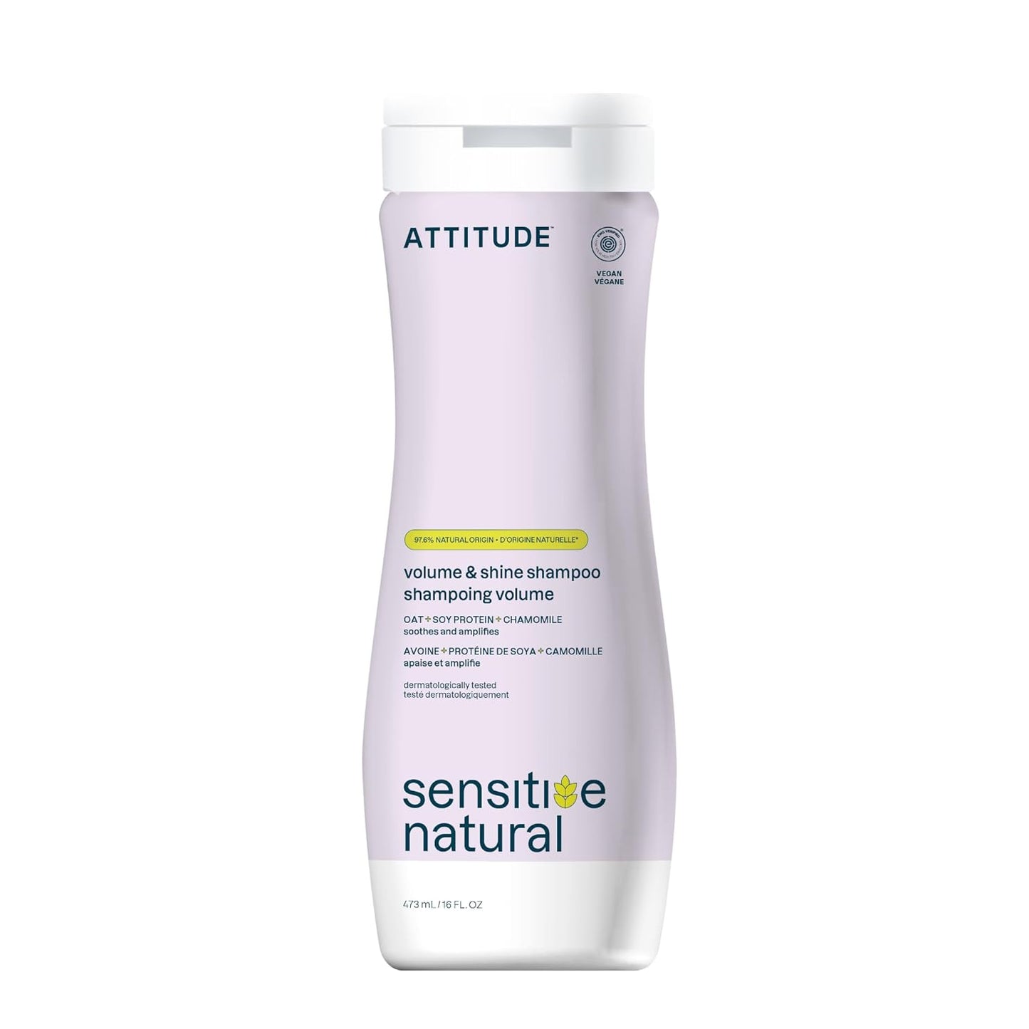 ATTITUDE Hair Shampoo for Sensitive Dry Scalp, EWG Verified, Soothing Oat, For Thin Hair, Naturally Derived Ingredients, Vegan and Plant-Based, Volume and Shine, Chamomile, 16 Fl Oz
