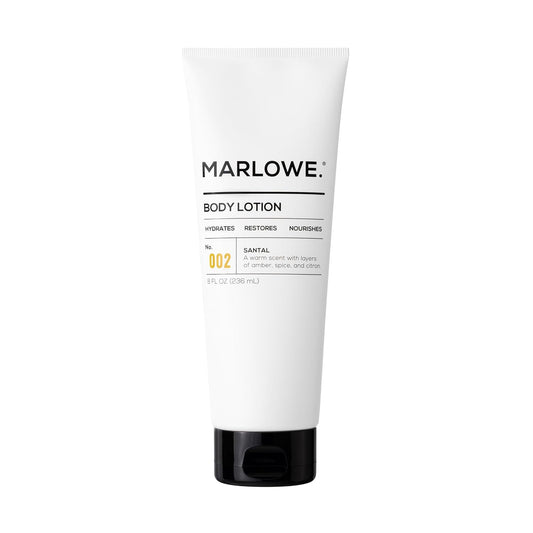 MARLOWE. No. 002 Santal Body Lotion 8 Oz, Moisturizing & Nourishing Daily Dry Skin Lotion for Men, Made with Hydrating Natural Aloe Vera, Non-Oily, Warm Amber, Sandalwood & Citron Scent, Vegan