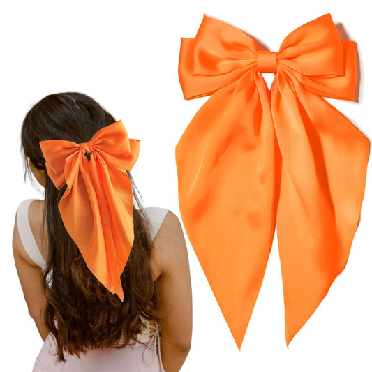Ayesha Orange Hair Bows for Women,Big Satin Hair Bows Clips Orange Hair Accessories for Halloween Women Girls