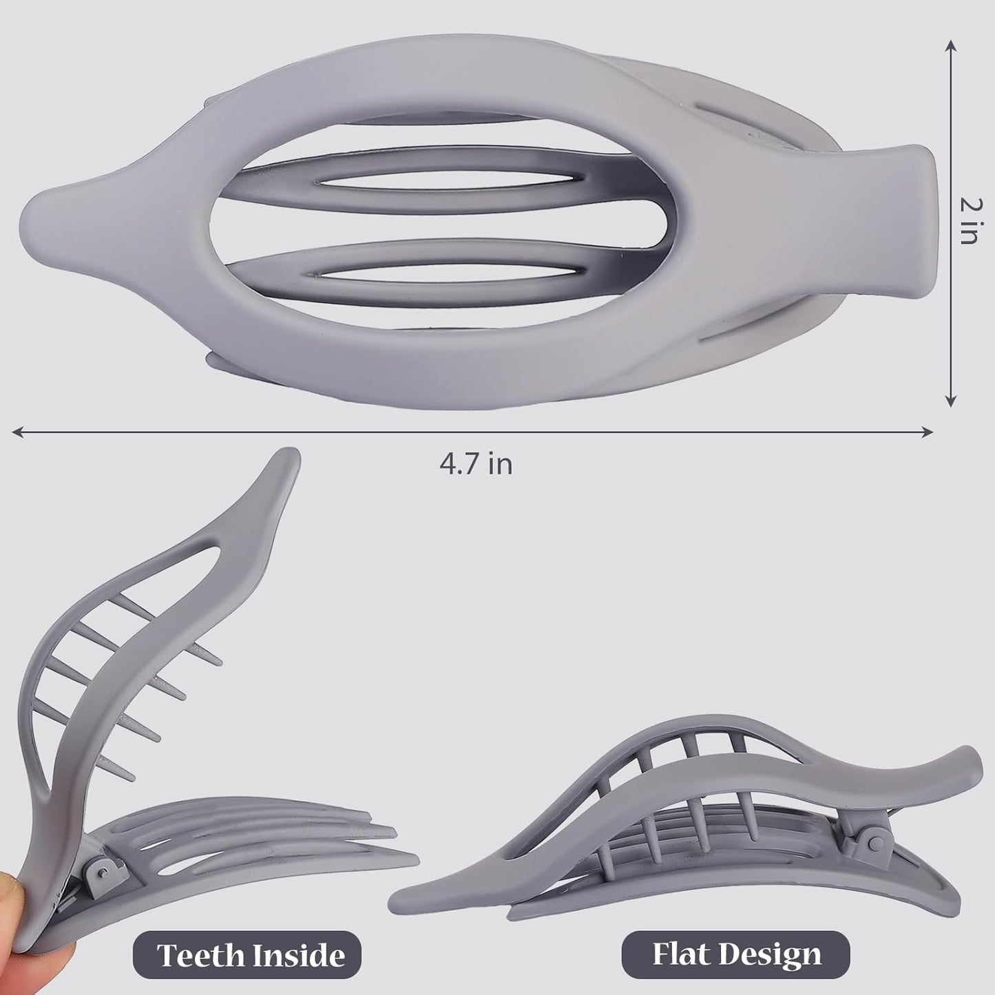 Flat Hair Clip 6 pcs Lay Down Claw Clips Hair Accessories for Women -Grey