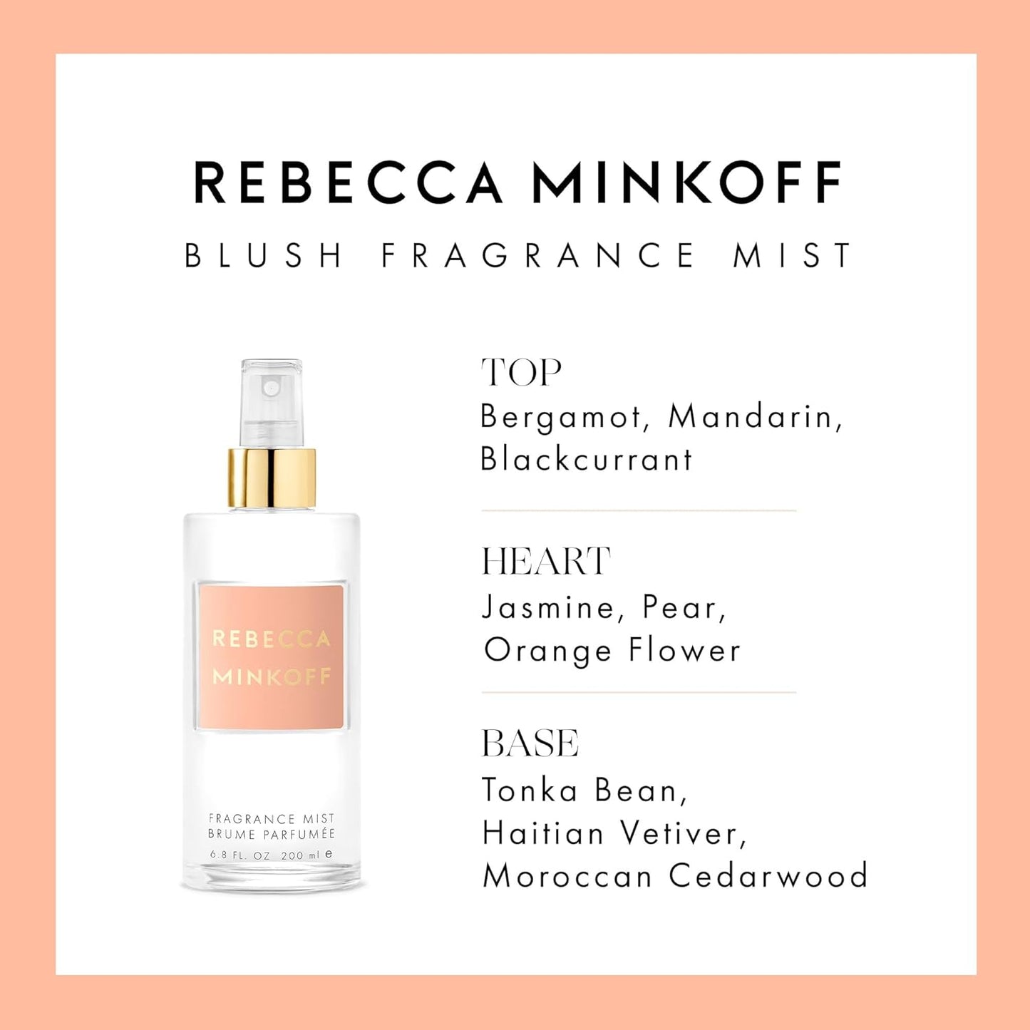 Rebecca Minkoff Blush - Body Spray for Women - Floral Fresh Fragrance - Notes of Bergamot, Mandarin, Black Currant, Orange Flower, Jasmine - 6.8 oz.