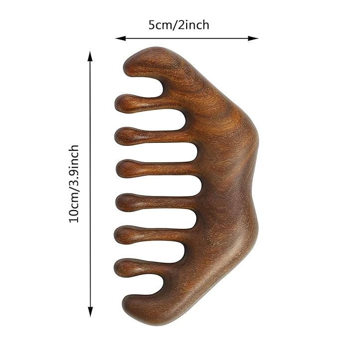 Wooden Handheld Head Massager - Wide Tooth Scalp Massage Comb for Hair Scraping