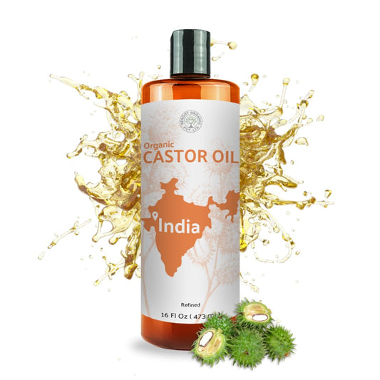 Organic Castor Oil Direct From India - Cold Pressed Castor Oil For Face, Hair Growth, Eyelash Serum, Eyebrow - Skin and Face Moisturizer and Detox - Hexane Free (16 oz)