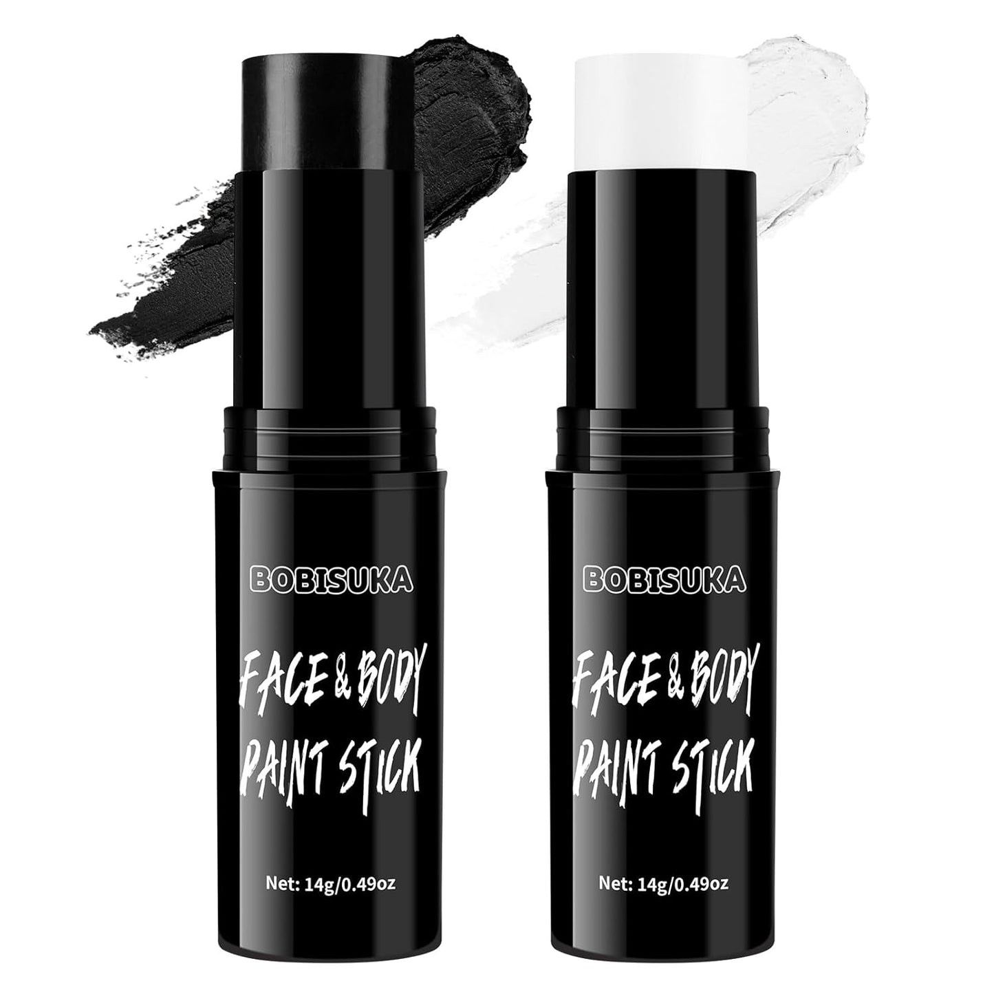 BOBISUKA Black & White Face Body Paint Stick Eye Black Sticks for Football Sports Water Based Face Painting Kit Quick Drying Foundation Makeup for Halloween Clown Skeleton Vampire Cosplay SFX Costume
