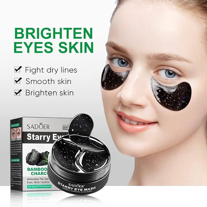 Eye Mask, Under Eye Patches 30 Pairs- Dark Circles, Puffy Eyes Treatments–Reduce Wrinkles and Fine Lines, Hydrating and Anti-Wrinkle Effect Under-Eye Patches with Hyaluronic Acid and Collagen (Bamboo Chartcoal)