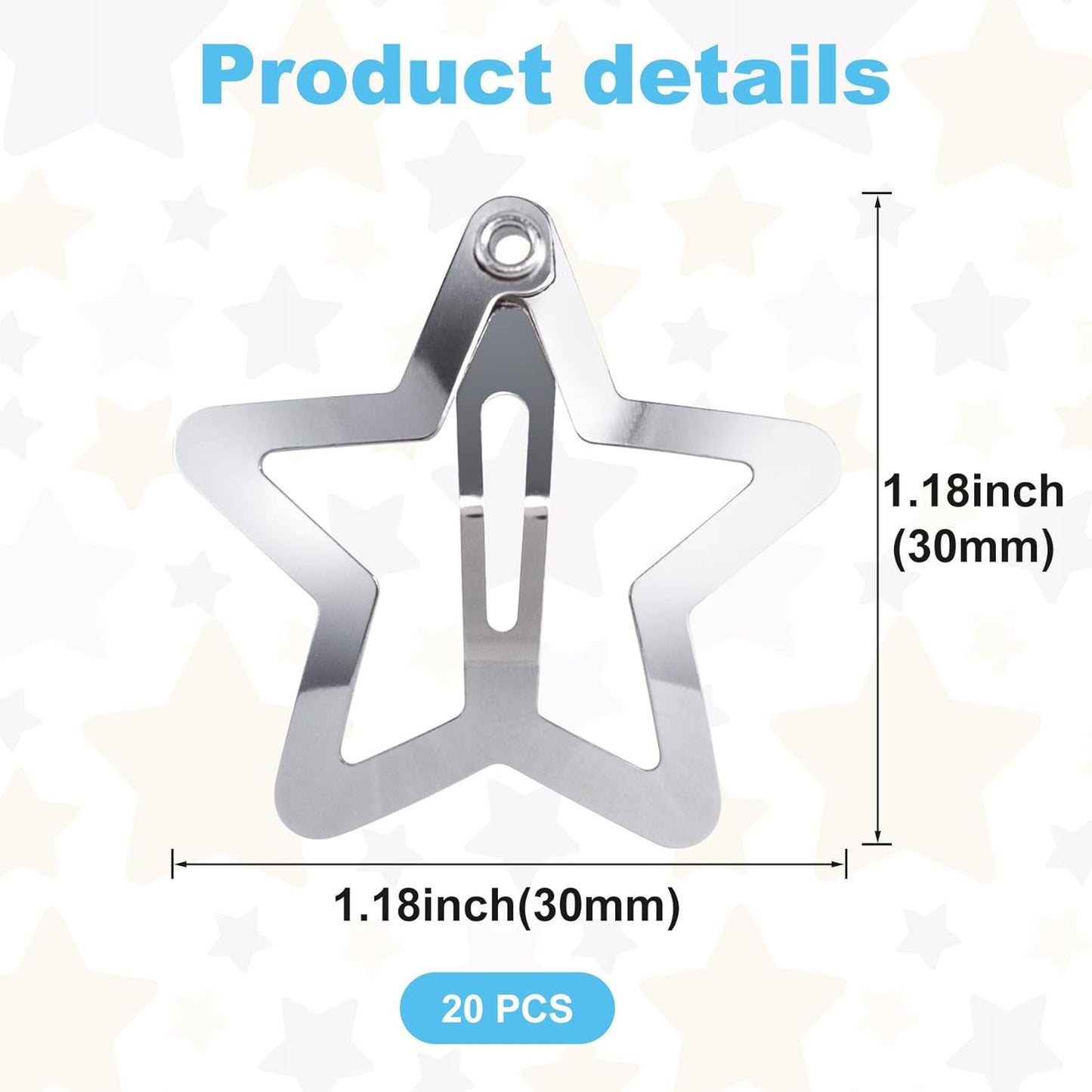 Joez Wonderful 20 Pcs Silver Star Hair Clips, Metal Hair Snap Clips for Women and Girls, Non-Slip Fashion Hair Accessories