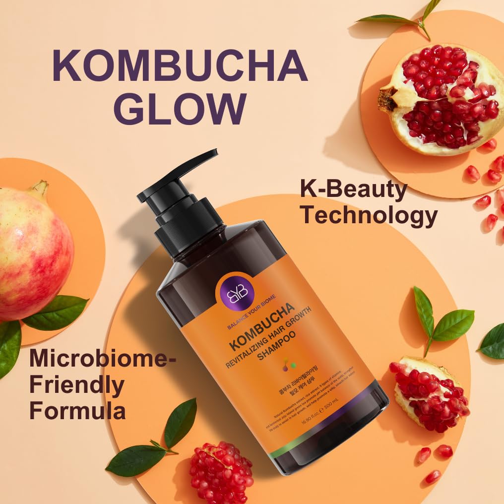 BALANCE YOUR BIOME Kombucha Revitalizing Hair Growth Shampoo,K-Beauty,Scalp pH Balance, for Hair Loss, Fermented Kombucha Extract, Rice, Green Tea, 9 types of Vitamins,16.9 fl.oz.500ml,No Silicone