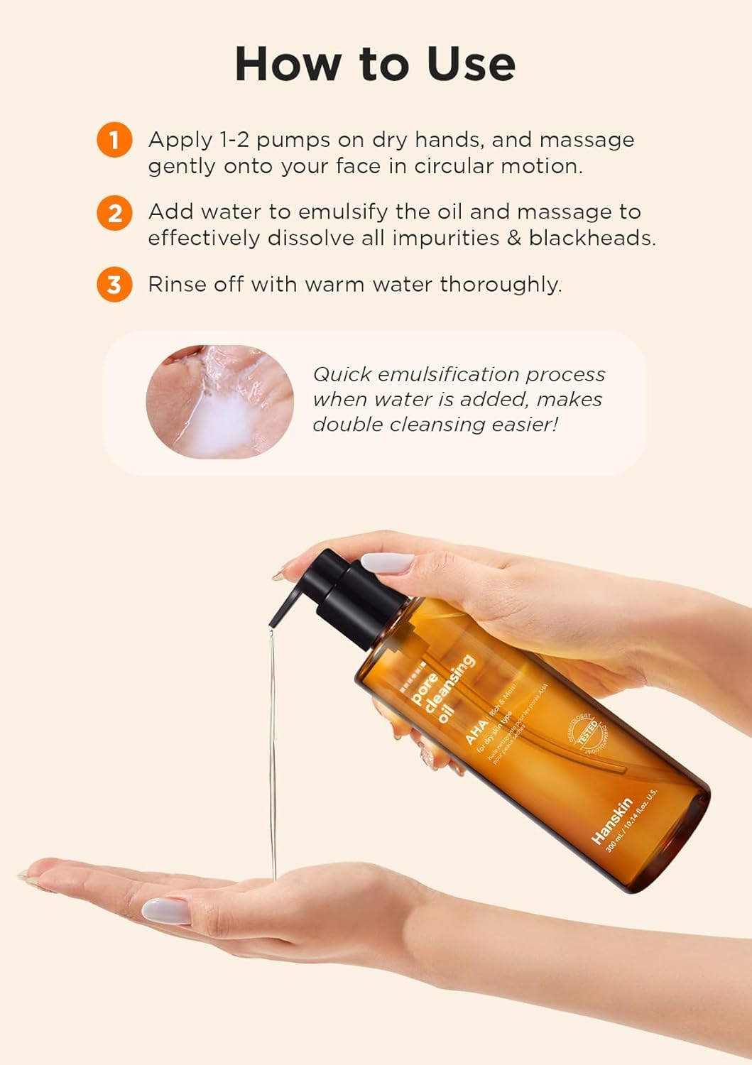 Hanskin AHA Pore Cleansing Oil for Dry Skin, Exfoliating, Waterproof Makeup Sebum Remover Facial Oil Cleanser for Face, Moisturizing for Soft Skin, Korean Skincare [AHA/10.14 oz.]