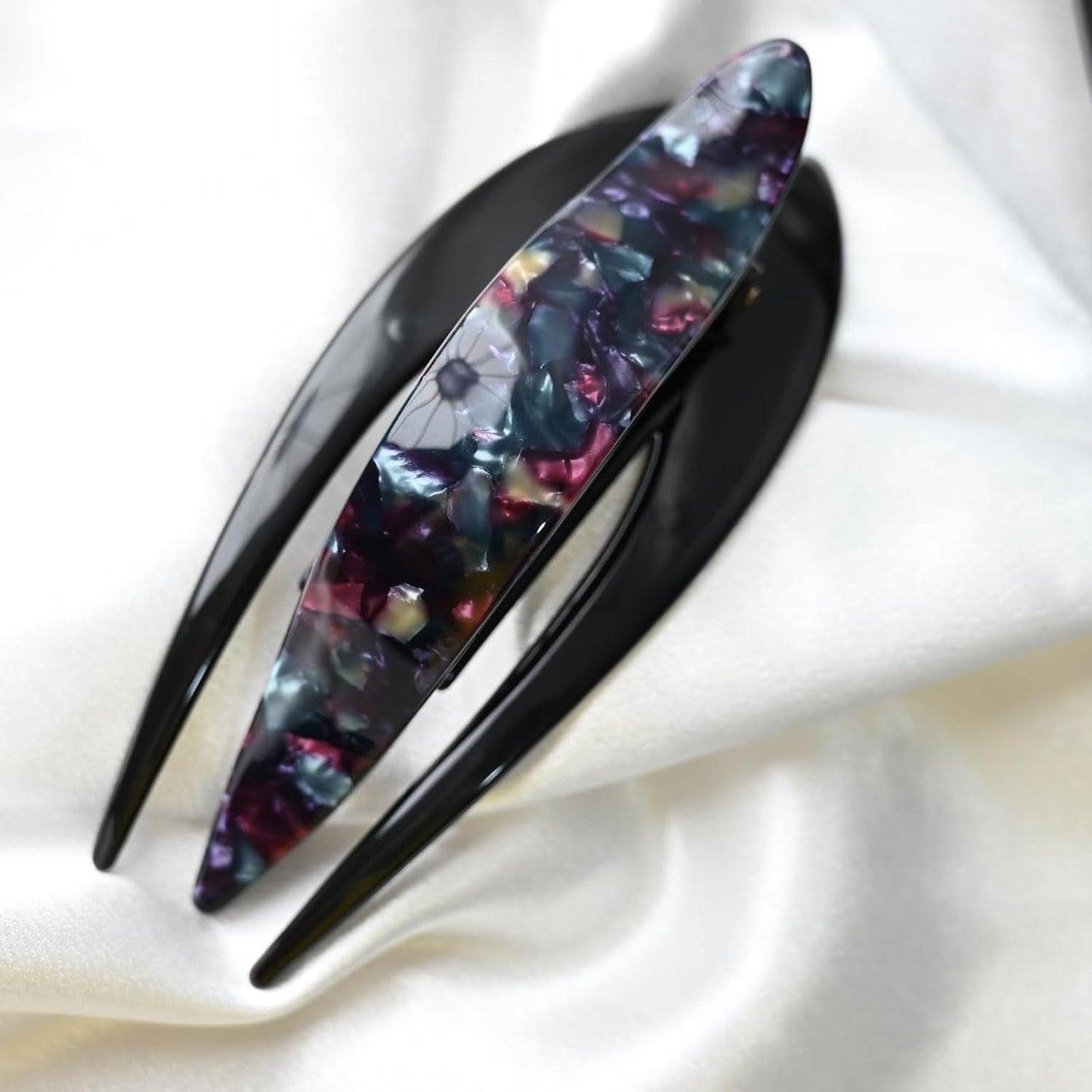 Handmade Celluloid French Design Tortoise Shell Barrettes Side-slide Opening Duck Luxury Fashion Accessories Hair Clip Claw for Women (moonlight)