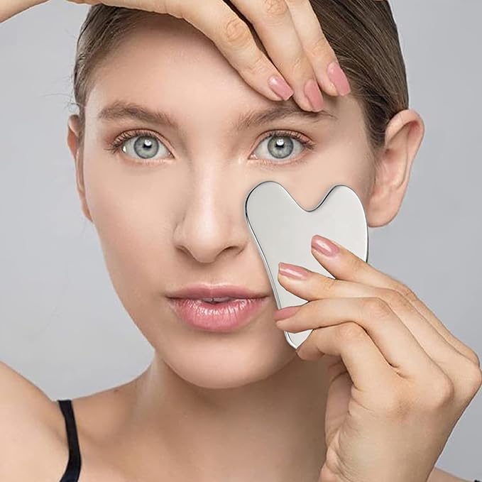 Stainless Steel Facial Roller & Gua Sha - Metallic Gua Sha, Gua Sha Facial Tools 304 Stainless Steel, Face Body Treatment, Reduce Puffiness, Lymphatic Drainage, Facial Tension