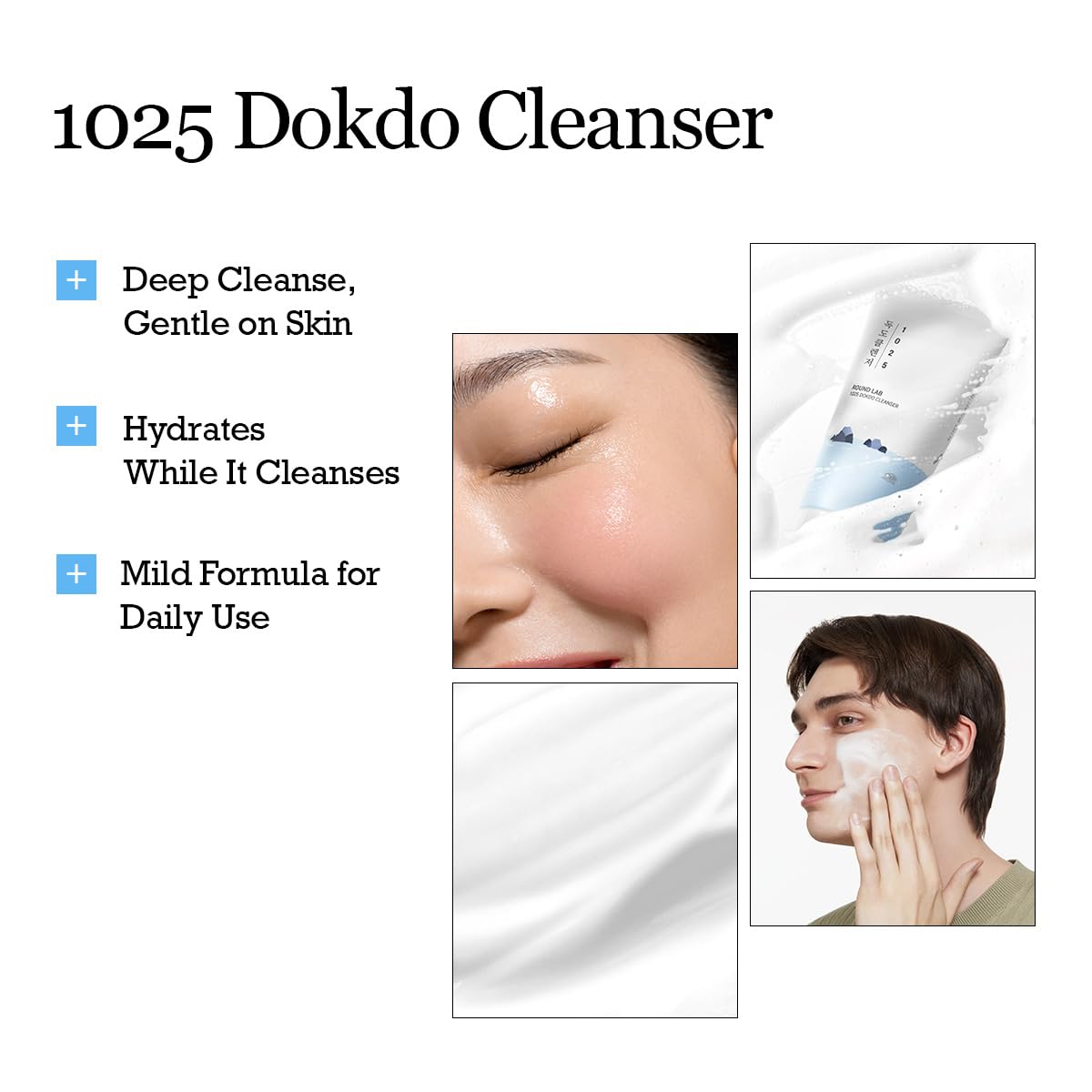 ROUND LAB 1025 Dokdo Cleanser 5.07 Fl Oz, Low pH Facial Cleanser for Sensitive Skin, Rich Soft Bubbles for Deep Cleansing and Makeup Removal, Hydrating Face Wash with Deep Sea Water, Korean Skin Care