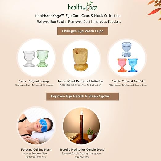 HealthAndYoga™ ChillEyes Colored Eye Wash Cups for Effective Eye Cleansing - with Storage Container - Eye Shaped Rim, Snug Fit (2 Pcs.) (1 Blue + 1 Orange)