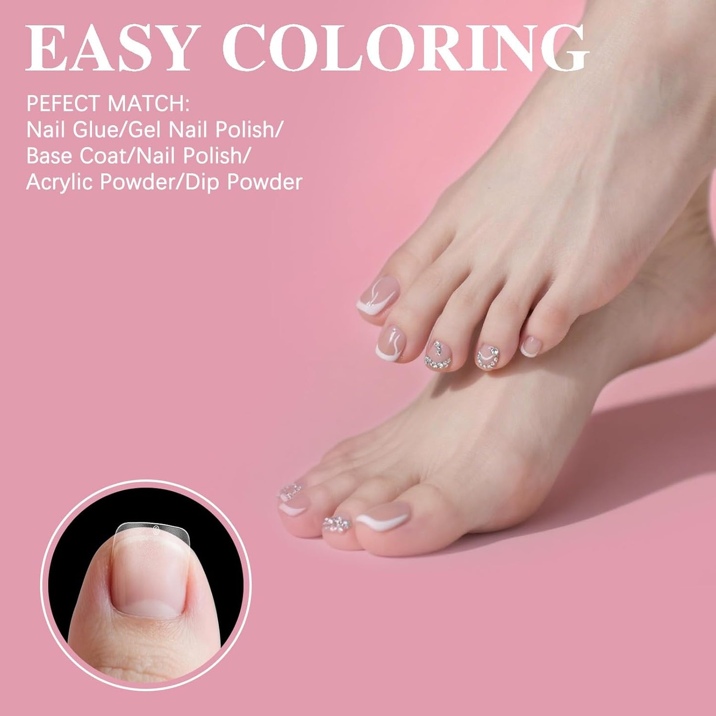 Toe Nail Tips, SSWSBYKE 300 Pcs 15 Sizes Square Round Full Cover Fake Toe Nails Press On Clear Pre-shape Soft Gel Toe Nail Tips Matte Acrylic Nail Extensions DIY Home Salon