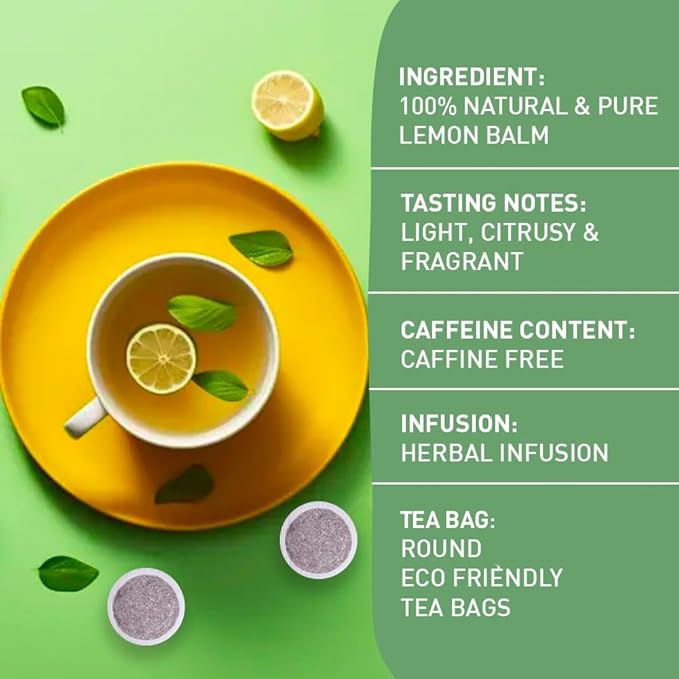 HANDPICK Lemon Balm Tea Bags – 100 Count | Caffeine-Free Herbal Tea with Citrus Flavor & Aroma | Pure Lemon Balm Leaves
