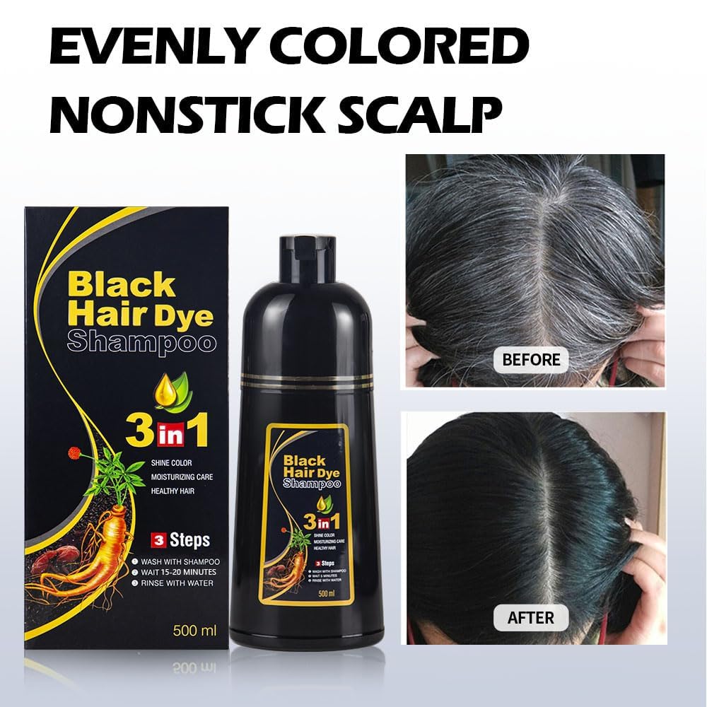cosmpro Black Hair Dye Shampoo 3 in 1 for Women/Men for Gray Coverage Instant Hair Color Shampoo Semi Permanent Champu Para Cana