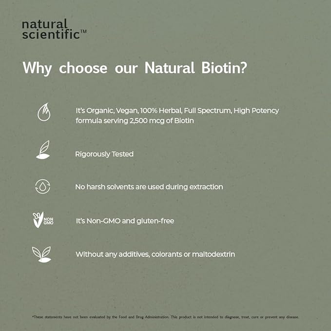 Organic Biotin Supplement 2500 mcg - Hair, Skin and Nails Vitamins for Women and Men - Vegan, Gluten-Free, Non-GMO - 30 Capsules, 1-Month Supply - Premium Dietary Supplement