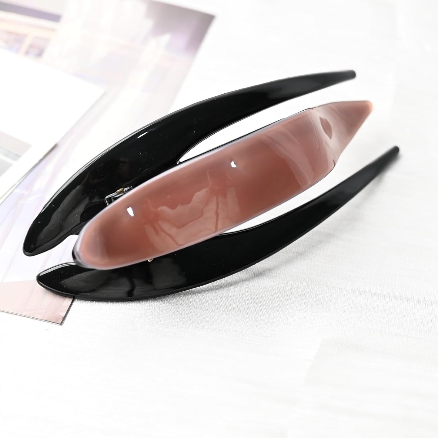 Handmade Celluloid French Design Tortoise Shell Barrettes Side-slide Opening Duck Luxury Fashion Accessories Hair Clip Claw for Women (pink)