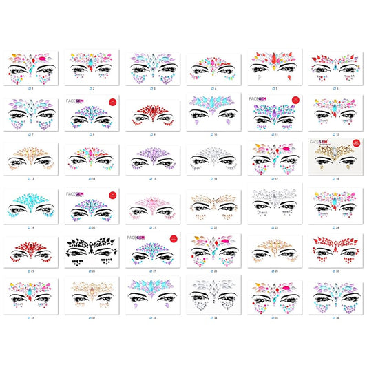 FACEGEM LONDON Face Gems Adhesive Glitter Jewel Tattoo Sticker Festival Gems Rave Party Body Make Up (60 PCS FACE GEMS)