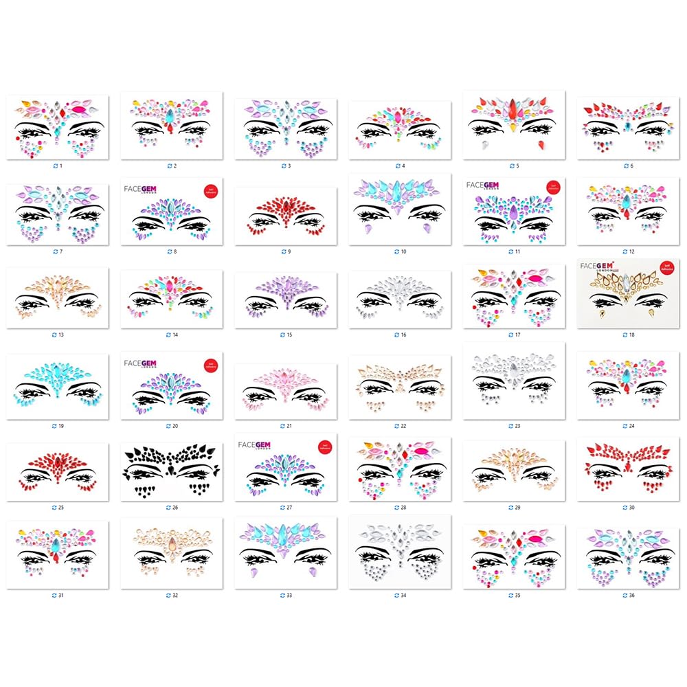 FACEGEM LONDON Face Gems Adhesive Glitter Jewel Tattoo Sticker Festival Gems Rave Party Body Make Up 100 PCS FACE GEMS