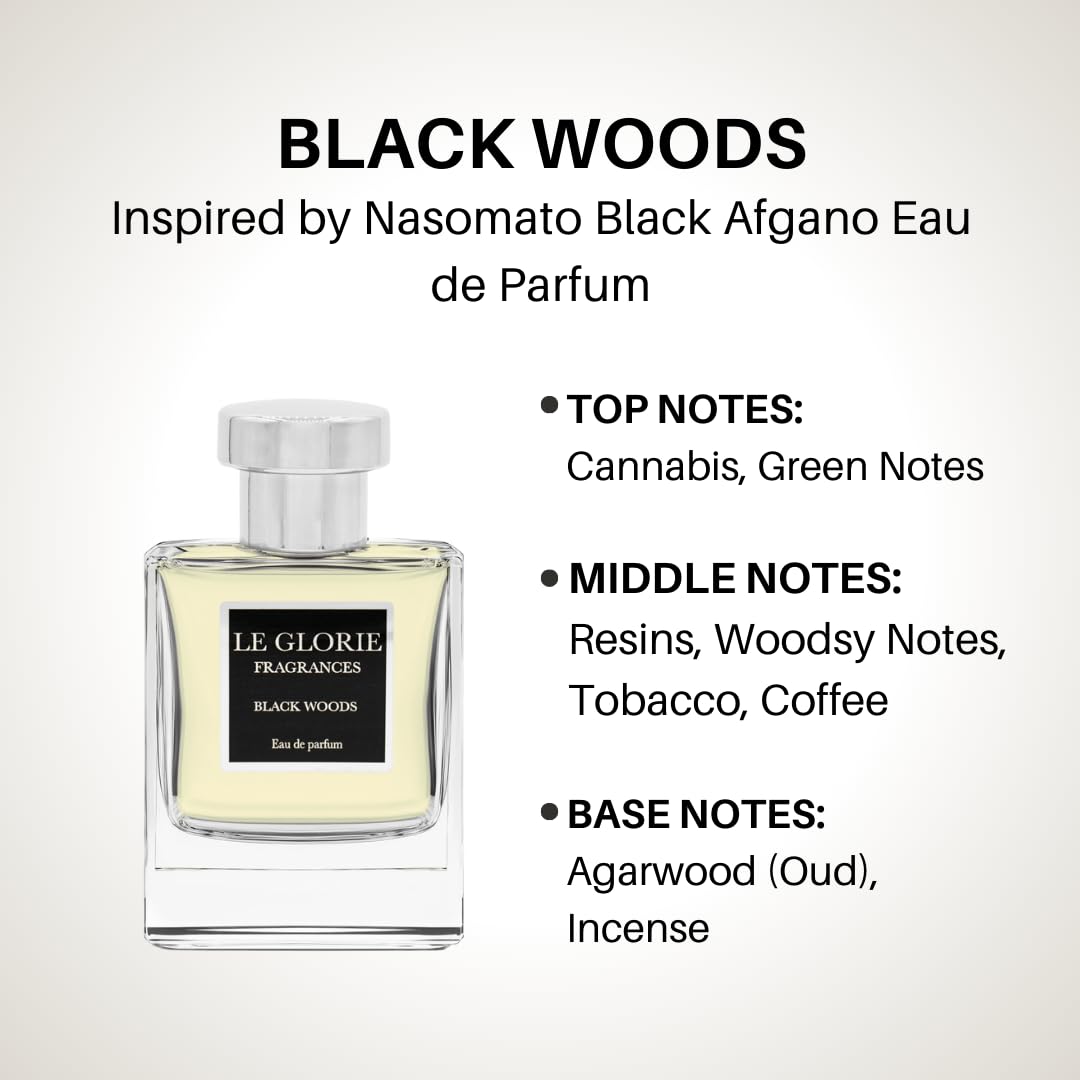 Inspired by Nasomato Black Afgano, Black Woods EDP, Long Lasting 12-14 Hours Perfume Spray for Men, Women, All Skin Types, Cruelty Free - 0.33 oz 10ml
