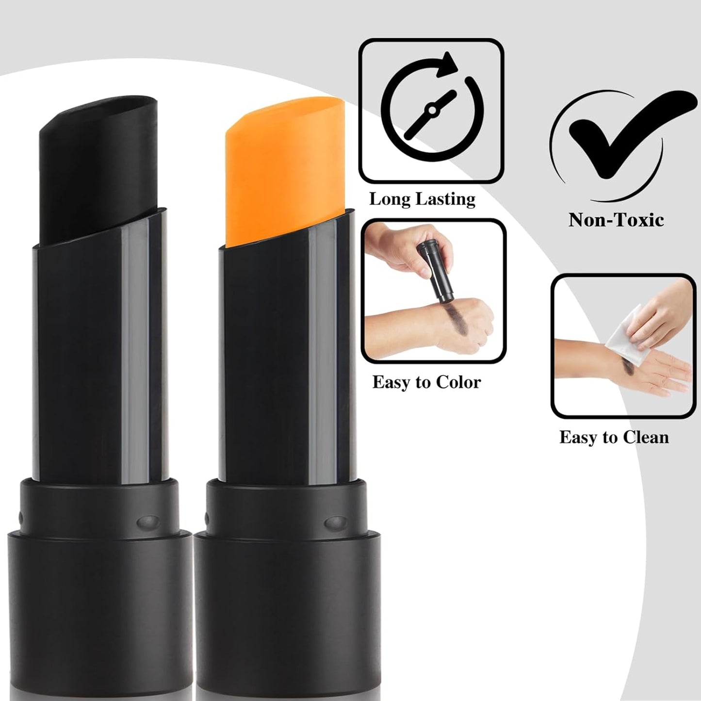 MEICOLY 2Pcs Black and Orange Face Body Paint Stick,Waterproof Face Paint for Halloween Pumpkin Tiger Lion Cosplay Makeup,Eye Black Stick for Baseball/Softball/Football/Lacrosse