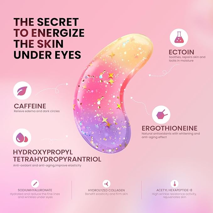 Under Eye Patches (48 Pairs) - New Tri-color Glitter Eye Gel Pads for Dark Circles Puffy Eyes,Under eye Bags,Wrinkles|Natural Collagen Under Eye Mask Patches, Gel Under Eye Patches