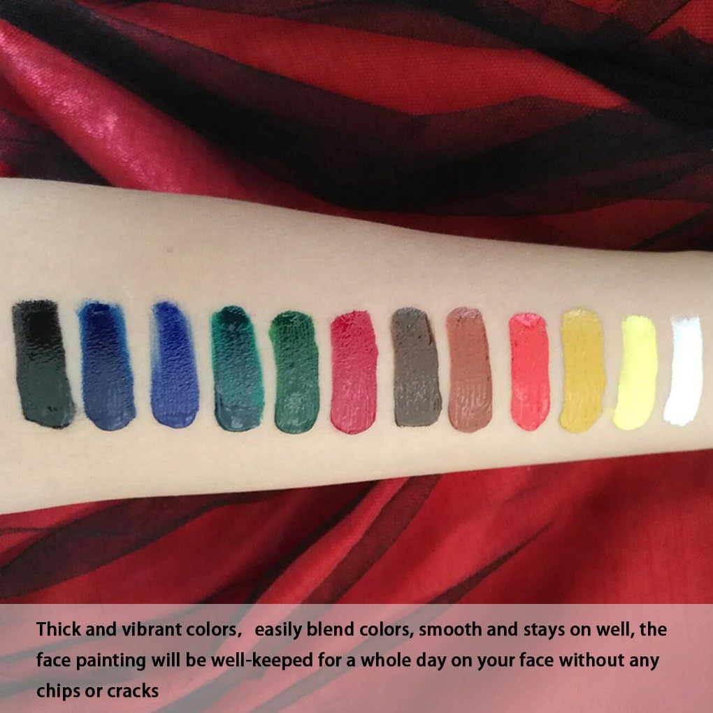 Face Paint Kit, 12 Colors Professional Painting Tubes, Non-Toxic & Hypoallergenic Body Paint Halloween Makeup, Rich Pigment (Great for Adult)