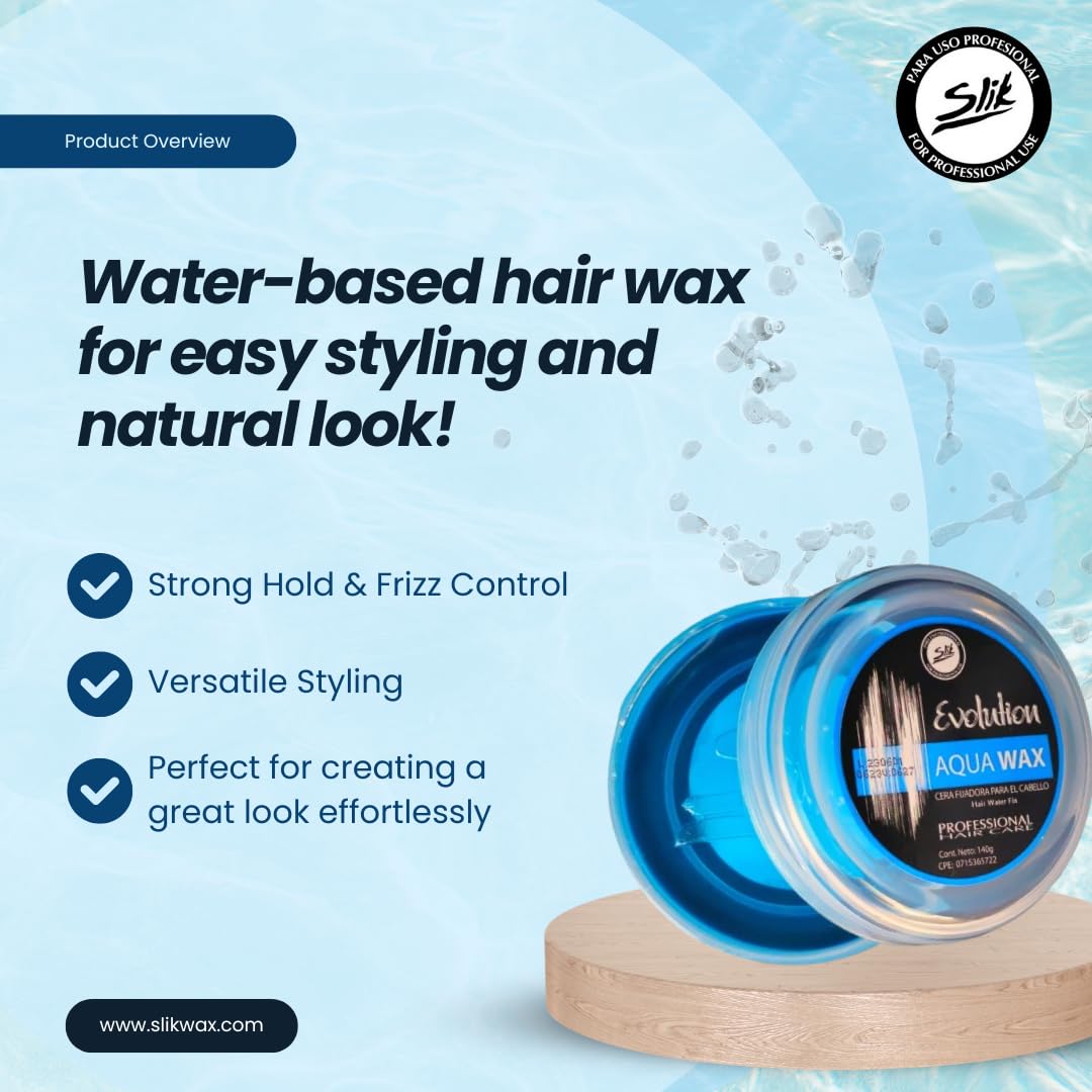 SLIK Aqua Wax Water-Based Hair Styling Wax - Strong Hold, Frizz Control, Easy Wash Out - Unisex for Men, Women, Teens, and Kids (140g / 4.9oz)