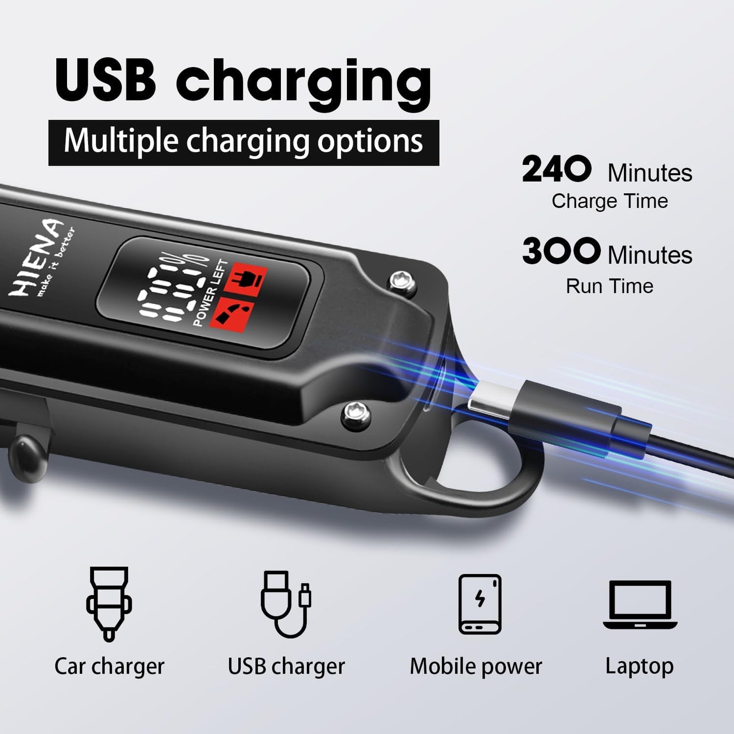 HIENA PRO Professional Hair Clippers for Men, Cordless&Corded Barber Clippers for Hair Cutting, Rechargeable Beard Trimmer, LED Display, Gifts for Men (Black)