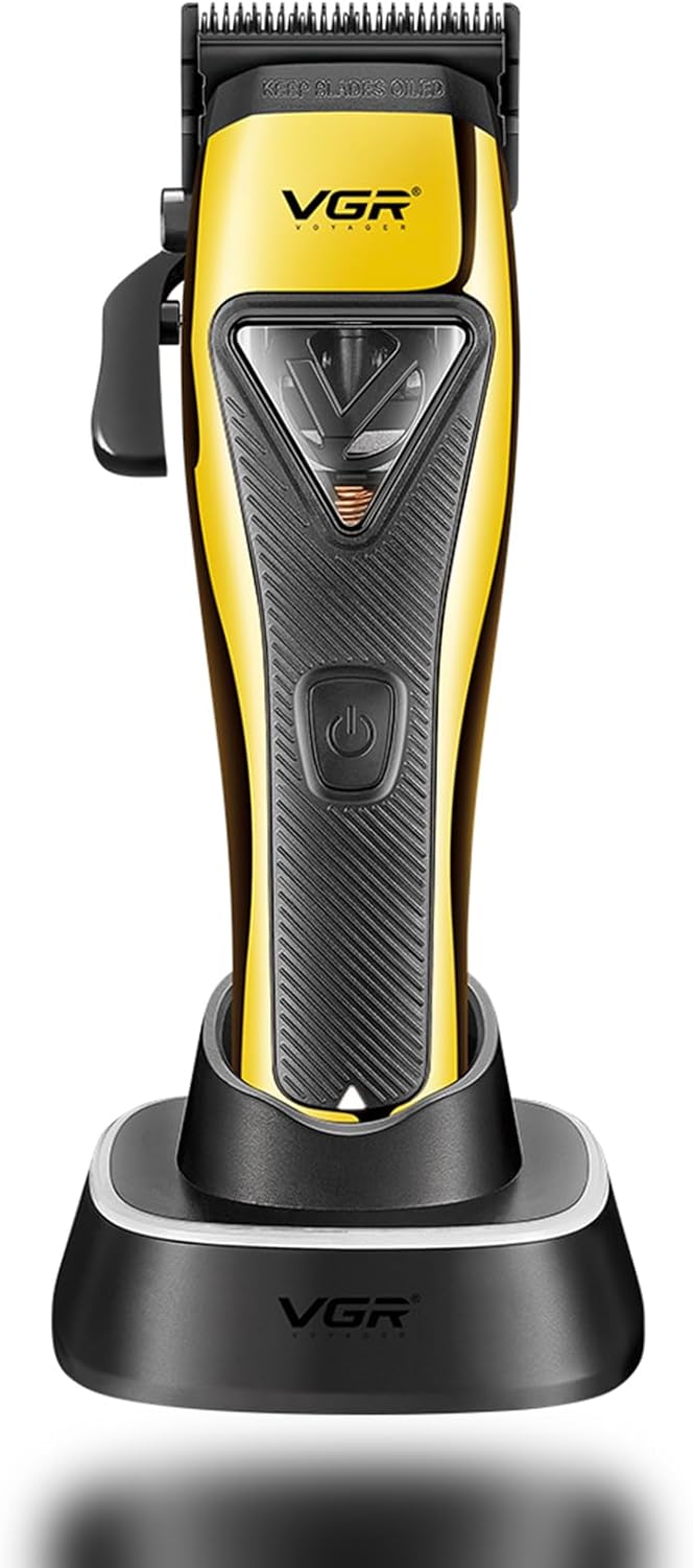 VGR 015 Professional Cordless Hair Clippers for Men, 9000 RPM Vector Motor Hair Trimmer DLC-Blade Barber Clipper for Hair Cutting with Metal Body, 1 Modular Lid in Black, Travel Case