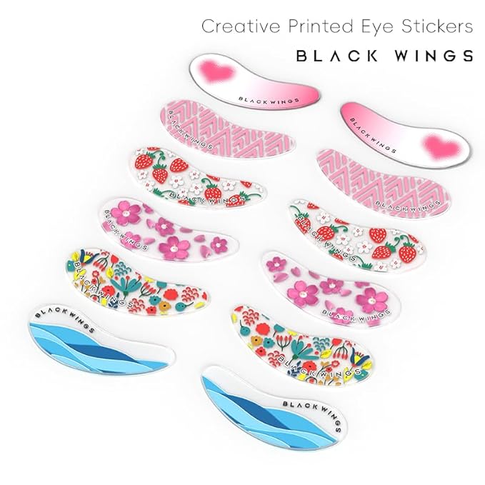Black Wings 6 Pairs Silicone Eye Patches with Self-Adhesive Design - Cute Bear & Rabbit Inspired Eye Care Patches (strawberry 6 pairs)